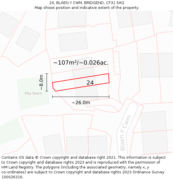 24, BLAEN Y CWM, BRIDGEND, CF31 5AG: Plot and title map