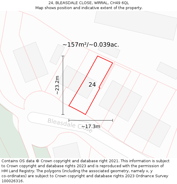 24, BLEASDALE CLOSE, WIRRAL, CH49 6QL: Plot and title map