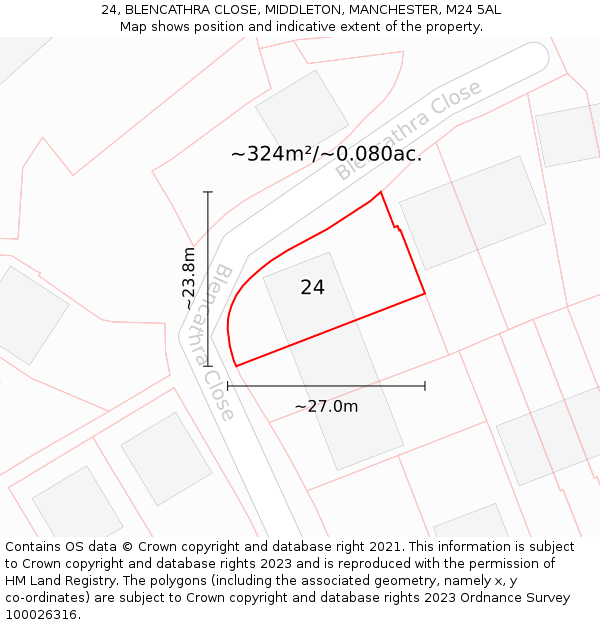 24, BLENCATHRA CLOSE, MIDDLETON, MANCHESTER, M24 5AL: Plot and title map