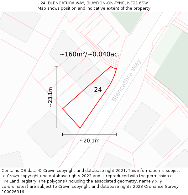 24, BLENCATHRA WAY, BLAYDON-ON-TYNE, NE21 6SW: Plot and title map
