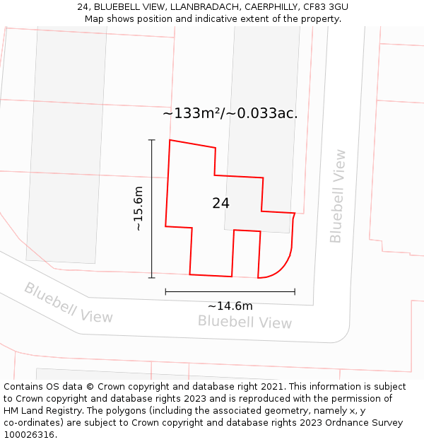 24, BLUEBELL VIEW, LLANBRADACH, CAERPHILLY, CF83 3GU: Plot and title map