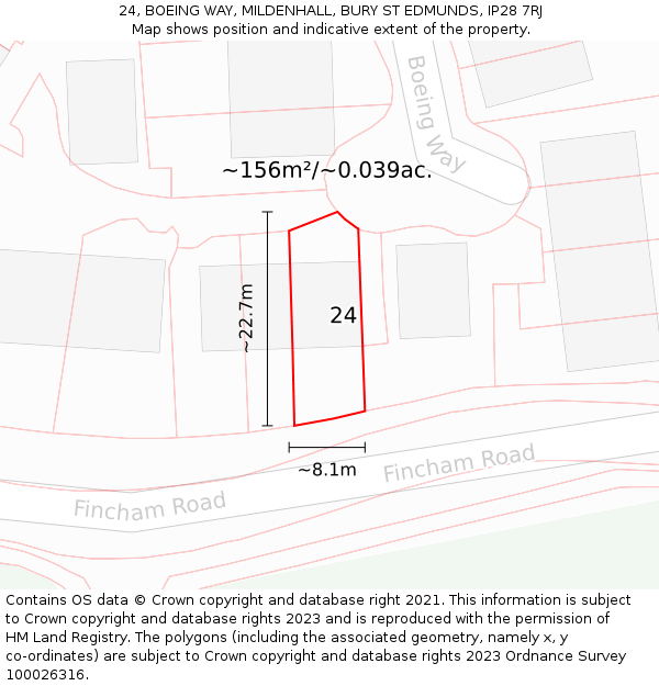 24, BOEING WAY, MILDENHALL, BURY ST EDMUNDS, IP28 7RJ: Plot and title map