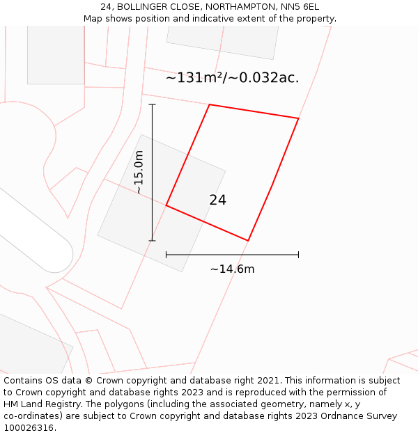 24, BOLLINGER CLOSE, NORTHAMPTON, NN5 6EL: Plot and title map