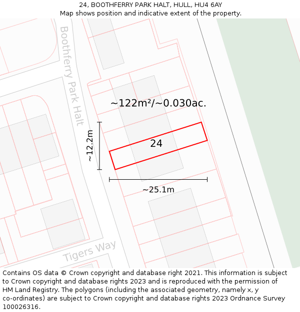 24, BOOTHFERRY PARK HALT, HULL, HU4 6AY: Plot and title map