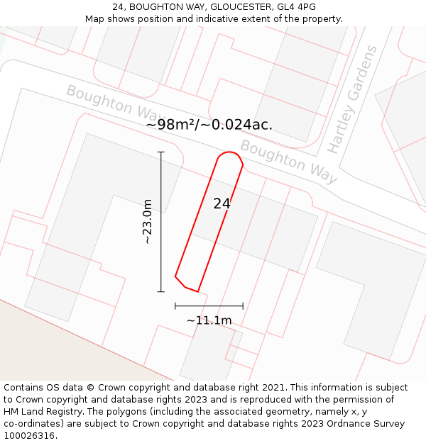 24, BOUGHTON WAY, GLOUCESTER, GL4 4PG: Plot and title map