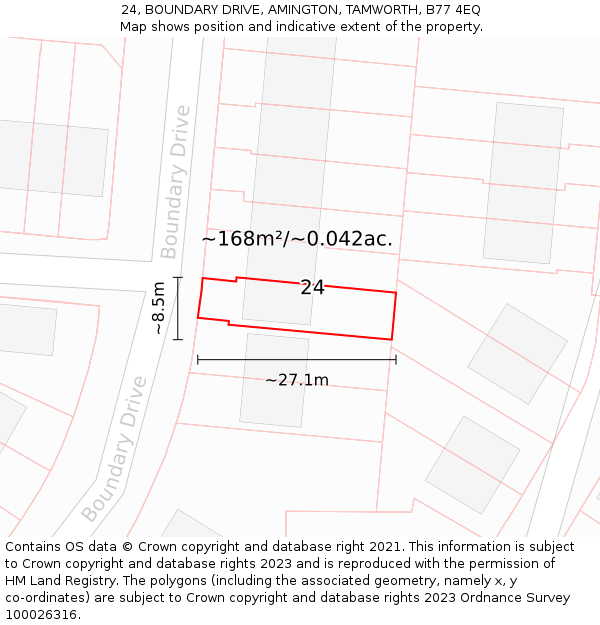24, BOUNDARY DRIVE, AMINGTON, TAMWORTH, B77 4EQ: Plot and title map