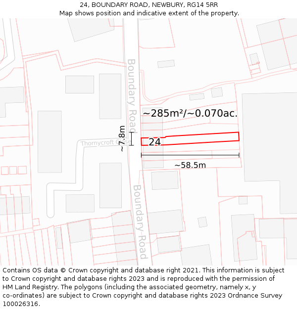 24, BOUNDARY ROAD, NEWBURY, RG14 5RR: Plot and title map