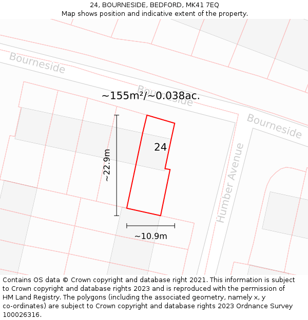 24, BOURNESIDE, BEDFORD, MK41 7EQ: Plot and title map