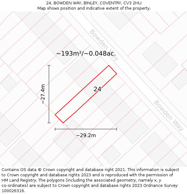 24, BOWDEN WAY, BINLEY, COVENTRY, CV3 2HU: Plot and title map