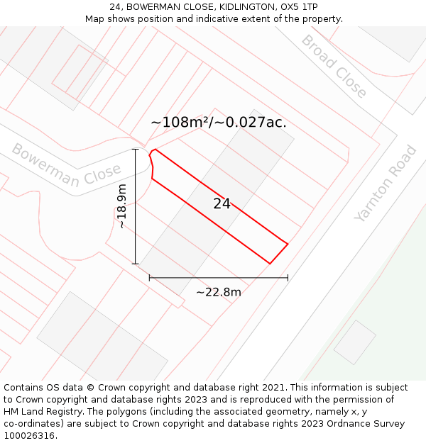 24, BOWERMAN CLOSE, KIDLINGTON, OX5 1TP: Plot and title map