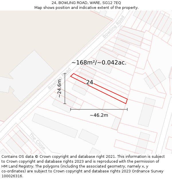 24, BOWLING ROAD, WARE, SG12 7EQ: Plot and title map