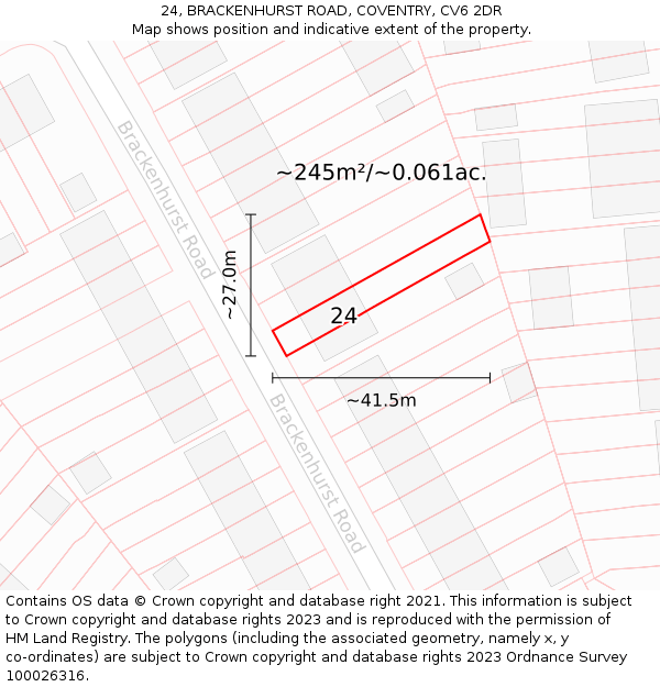 24, BRACKENHURST ROAD, COVENTRY, CV6 2DR: Plot and title map