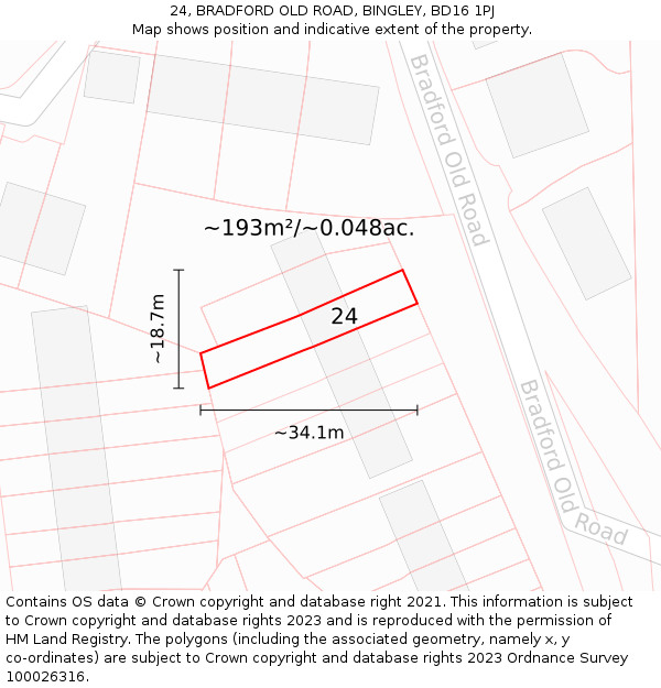 24, BRADFORD OLD ROAD, BINGLEY, BD16 1PJ: Plot and title map