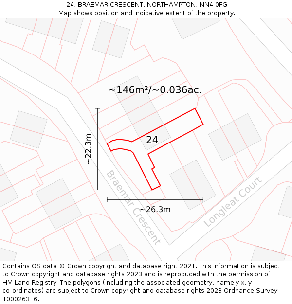 24, BRAEMAR CRESCENT, NORTHAMPTON, NN4 0FG: Plot and title map