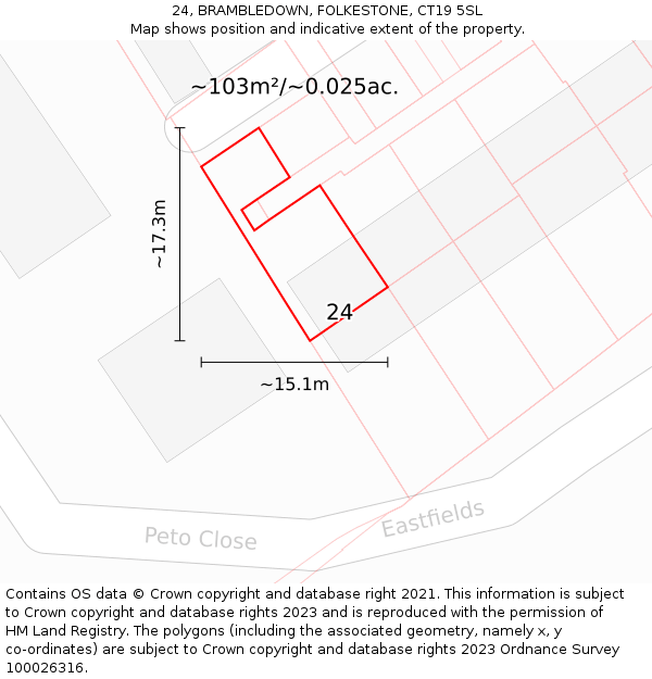 24, BRAMBLEDOWN, FOLKESTONE, CT19 5SL: Plot and title map