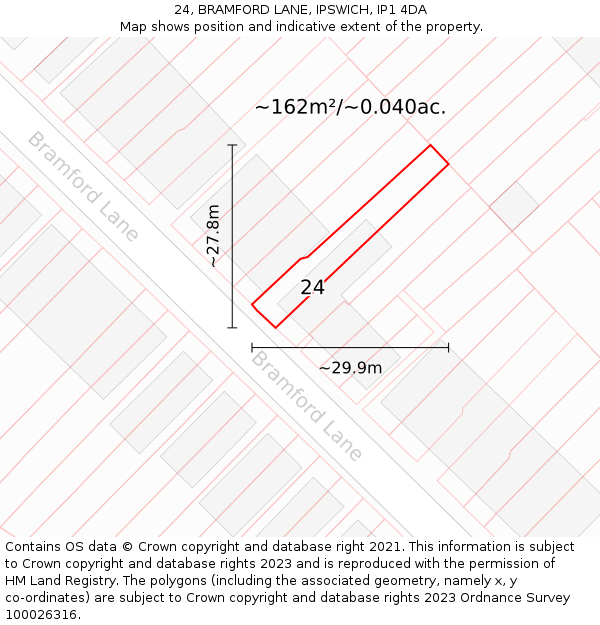 24, BRAMFORD LANE, IPSWICH, IP1 4DA: Plot and title map