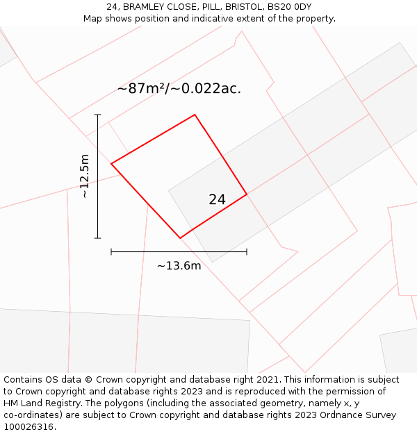 24, BRAMLEY CLOSE, PILL, BRISTOL, BS20 0DY: Plot and title map
