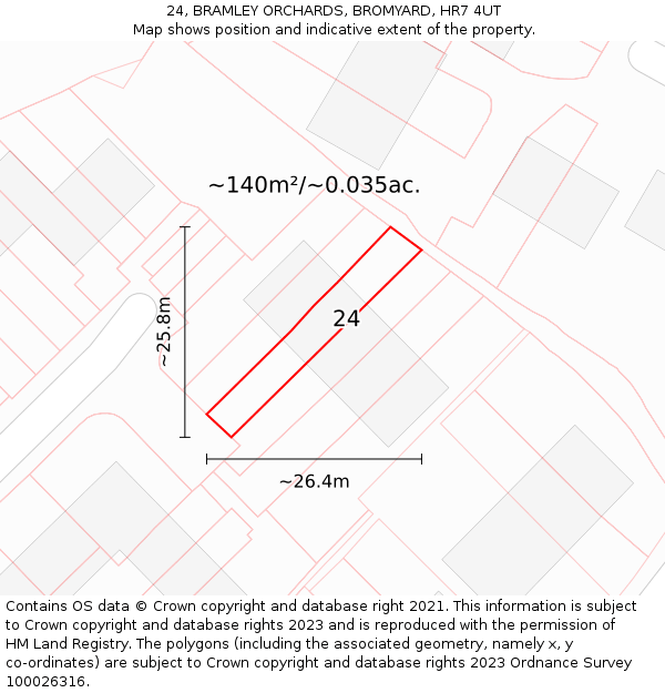 24, BRAMLEY ORCHARDS, BROMYARD, HR7 4UT: Plot and title map