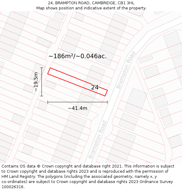 24, BRAMPTON ROAD, CAMBRIDGE, CB1 3HL: Plot and title map