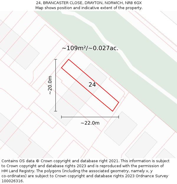 24, BRANCASTER CLOSE, DRAYTON, NORWICH, NR8 6GX: Plot and title map