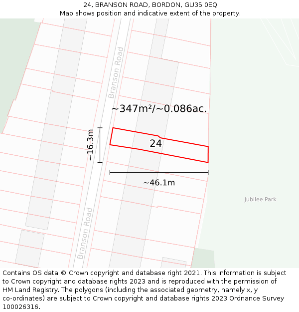 24, BRANSON ROAD, BORDON, GU35 0EQ: Plot and title map