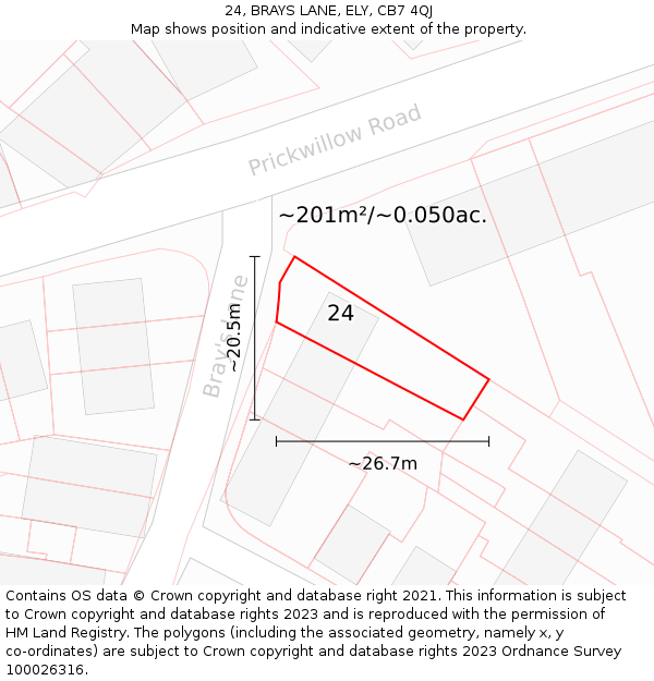 24, BRAYS LANE, ELY, CB7 4QJ: Plot and title map