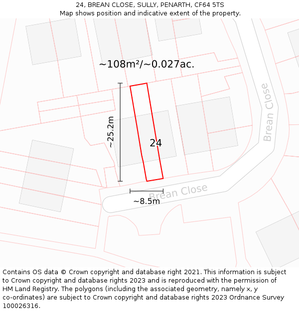 24, BREAN CLOSE, SULLY, PENARTH, CF64 5TS: Plot and title map