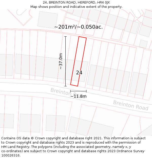 24, BREINTON ROAD, HEREFORD, HR4 0JX: Plot and title map