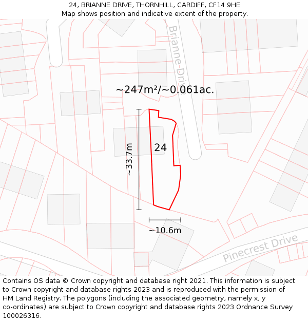 24, BRIANNE DRIVE, THORNHILL, CARDIFF, CF14 9HE: Plot and title map