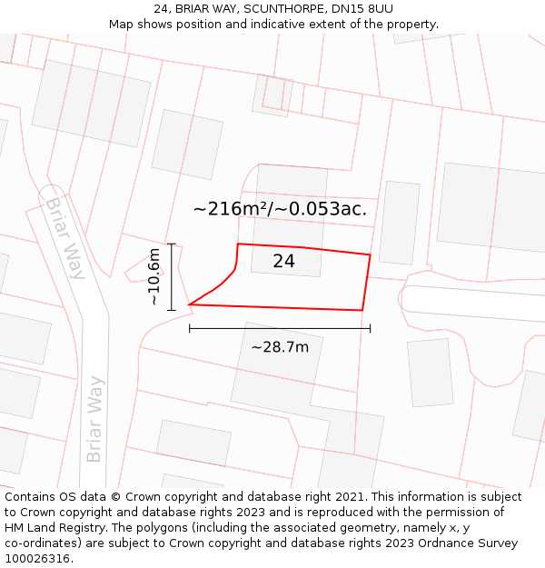 24, BRIAR WAY, SCUNTHORPE, DN15 8UU: Plot and title map