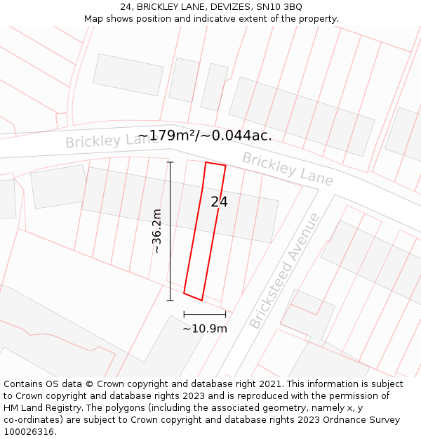 24, BRICKLEY LANE, DEVIZES, SN10 3BQ: Plot and title map