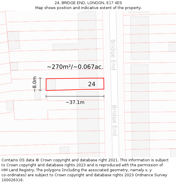 24, BRIDGE END, LONDON, E17 4ES: Plot and title map