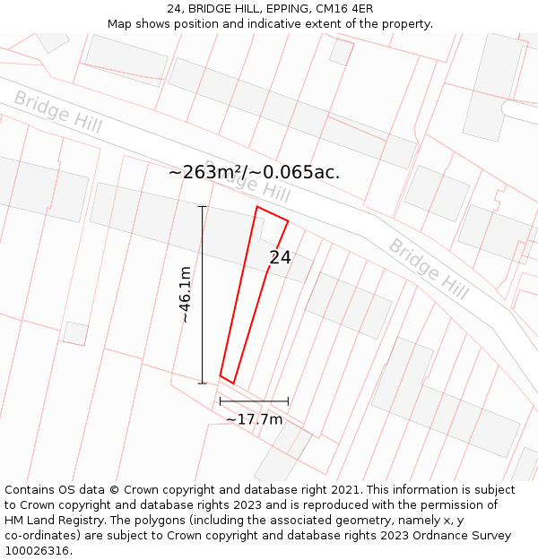 24, BRIDGE HILL, EPPING, CM16 4ER: Plot and title map