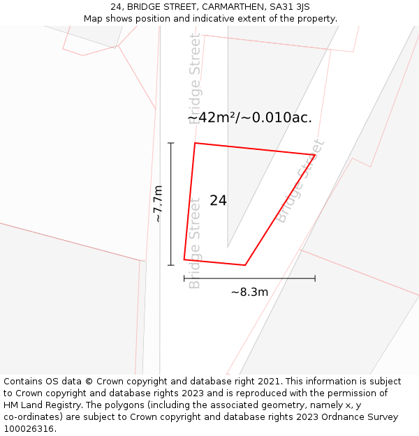 24, BRIDGE STREET, CARMARTHEN, SA31 3JS: Plot and title map