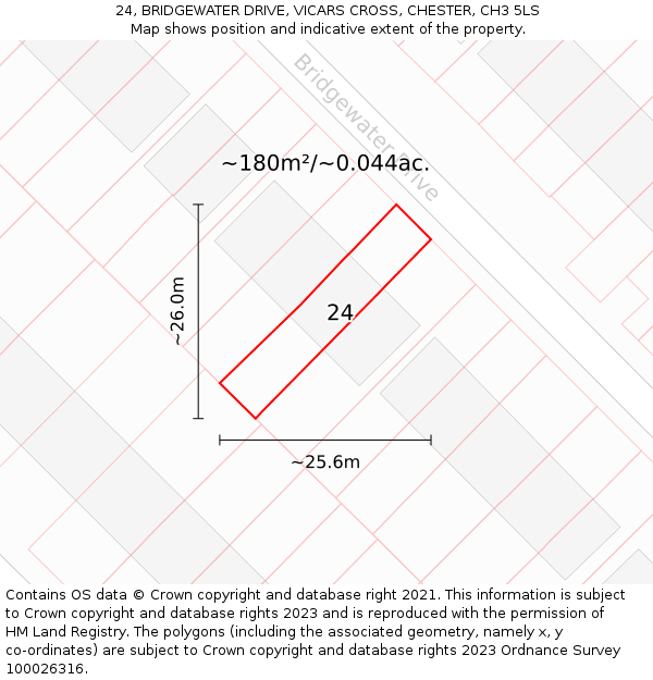 24, BRIDGEWATER DRIVE, VICARS CROSS, CHESTER, CH3 5LS: Plot and title map