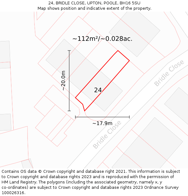 24, BRIDLE CLOSE, UPTON, POOLE, BH16 5SU: Plot and title map