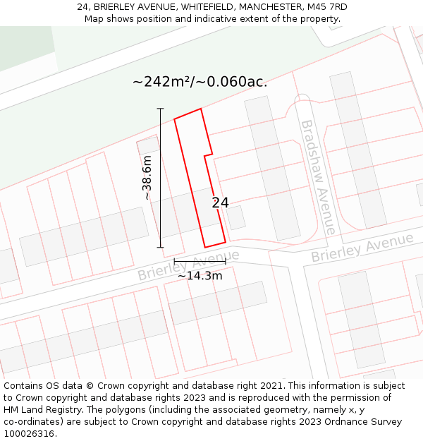24, BRIERLEY AVENUE, WHITEFIELD, MANCHESTER, M45 7RD: Plot and title map
