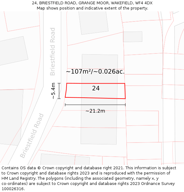 24, BRIESTFIELD ROAD, GRANGE MOOR, WAKEFIELD, WF4 4DX: Plot and title map