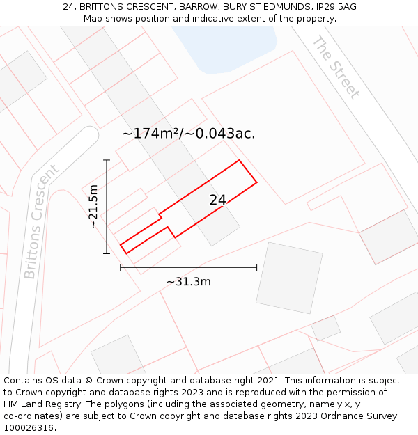 24, BRITTONS CRESCENT, BARROW, BURY ST EDMUNDS, IP29 5AG: Plot and title map
