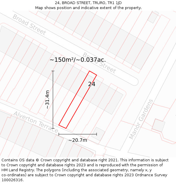 24, BROAD STREET, TRURO, TR1 1JD: Plot and title map