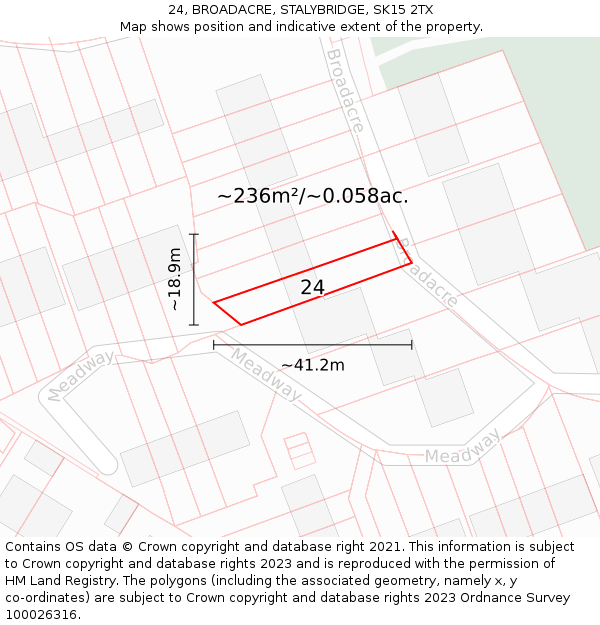 24, BROADACRE, STALYBRIDGE, SK15 2TX: Plot and title map