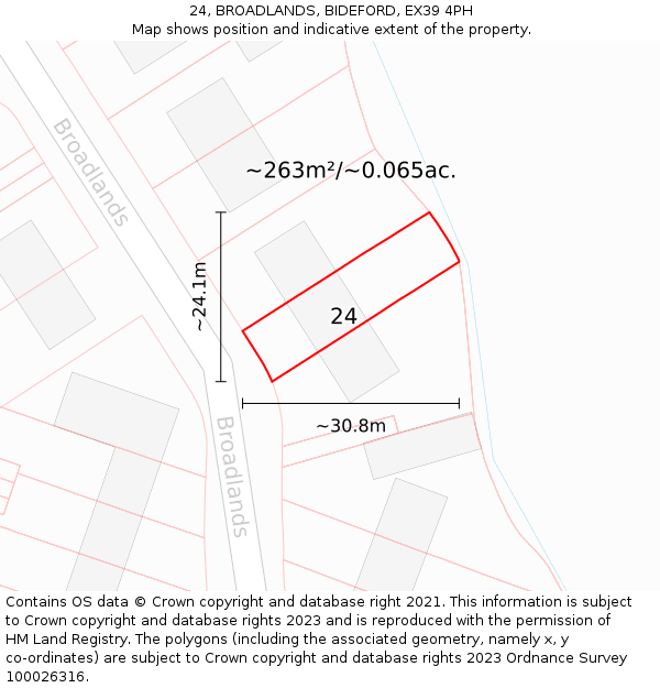 24, BROADLANDS, BIDEFORD, EX39 4PH: Plot and title map
