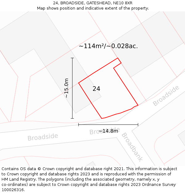 24, BROADSIDE, GATESHEAD, NE10 8XR: Plot and title map