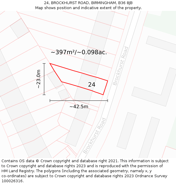 24, BROCKHURST ROAD, BIRMINGHAM, B36 8JB: Plot and title map