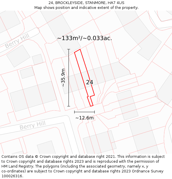 24, BROCKLEYSIDE, STANMORE, HA7 4US: Plot and title map