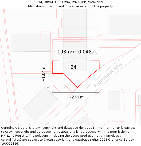 24, BROMHURST WAY, WARWICK, CV34 6NS: Plot and title map