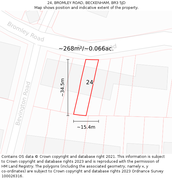 24, BROMLEY ROAD, BECKENHAM, BR3 5JD: Plot and title map