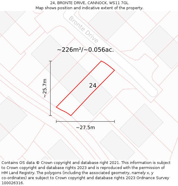 24, BRONTE DRIVE, CANNOCK, WS11 7GL: Plot and title map