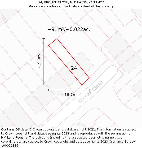 24, BRONZE CLOSE, NUNEATON, CV11 4YD: Plot and title map