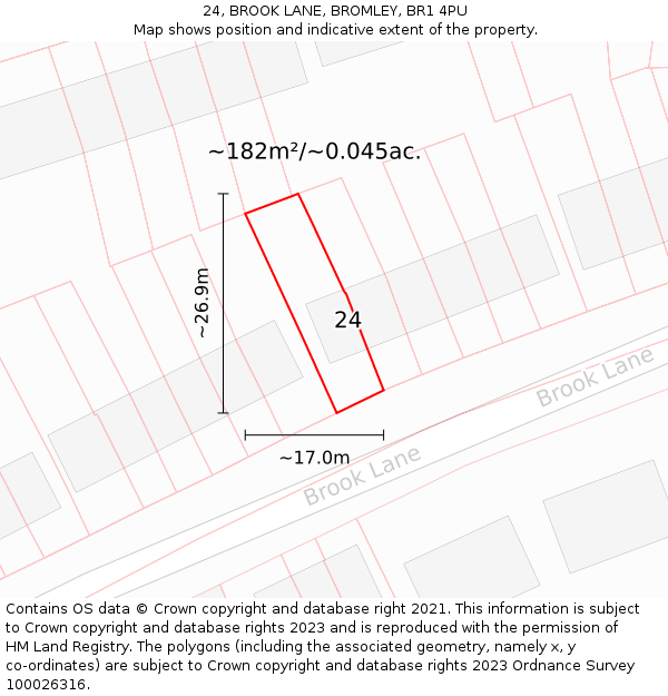 24, BROOK LANE, BROMLEY, BR1 4PU: Plot and title map